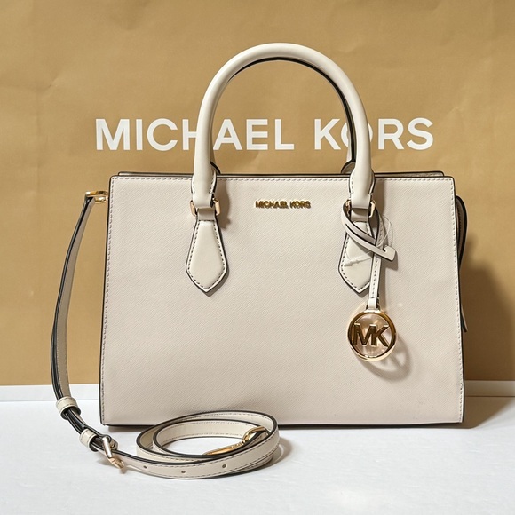 Michael Kors Handbags - Michael Kors Sheila Medium Center Zip Satchel Shoulder Crossbody Bag Light Cream